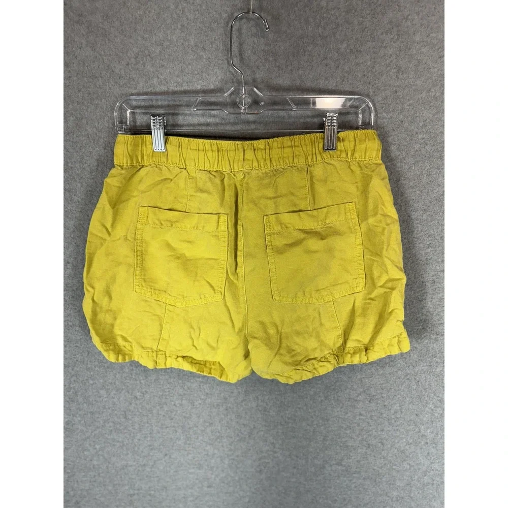 C&C California Shorts Womens Small Yellow Linen Blend Casual Drawstring Pockets